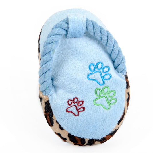 Dogs Toy Pet Blue Puppy Chew Play Cute Plush Slipper Shape