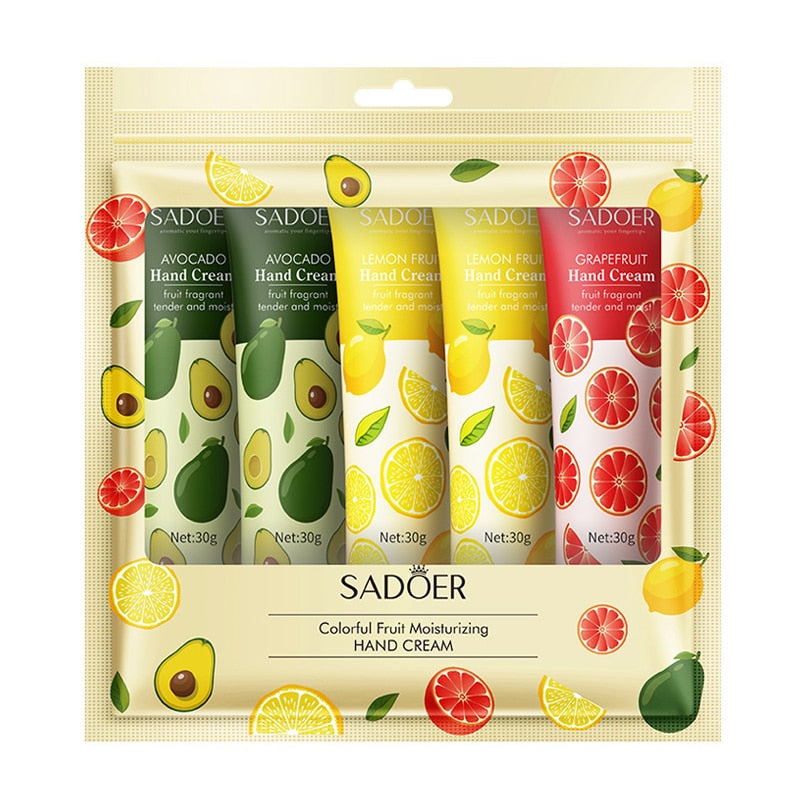 Fruit Plant Extract Hand Cream Set (5 Pieces) for Moisturizing and Repairing